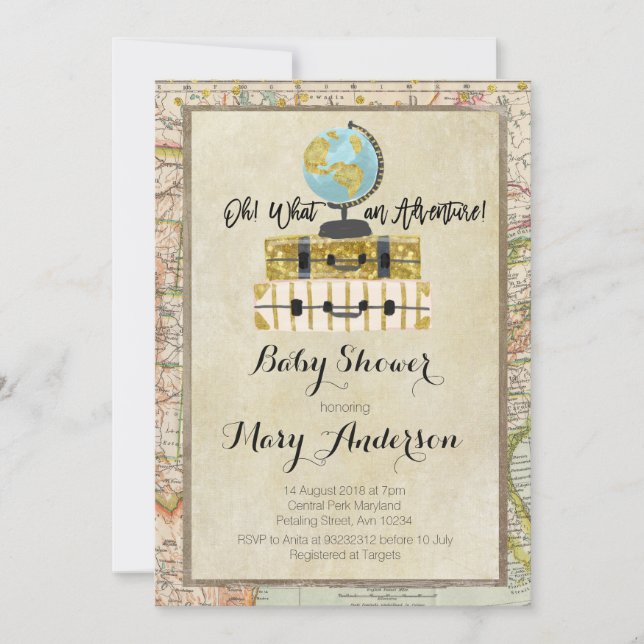 Vintage Luggage Baby Shower Invitation for boy (Front)