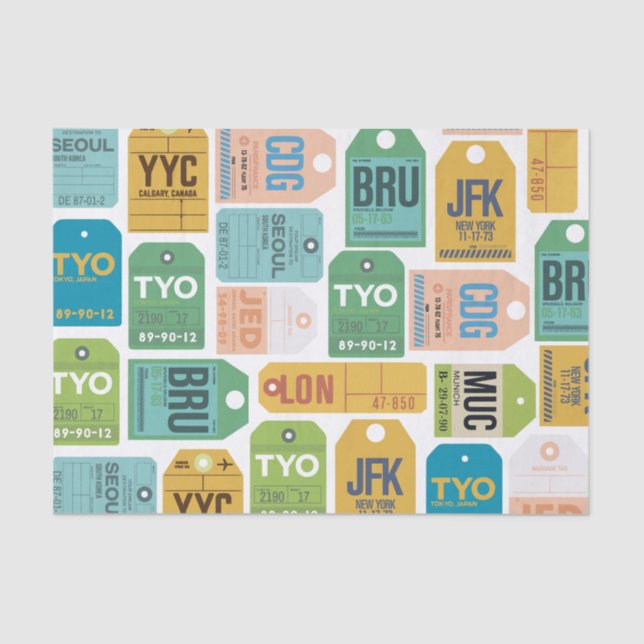 Vintage Luggage Tags Tissue Paper (Front)