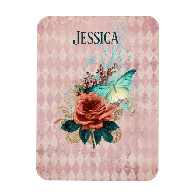 Vintage Luna Moth Bouquet Personalised Magnet (Vertical)