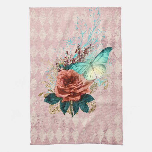 Vintage Luna Moth Bouquet   Tea Towel (Vertical)