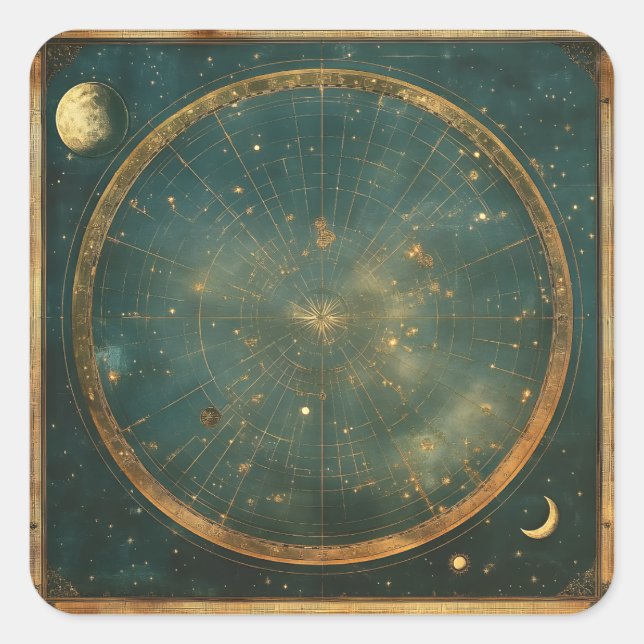 Vintage Lunar Celestial Map Design (2) Square Sticker (Front)