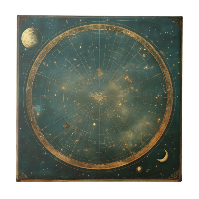 Vintage Lunar Celestial Map Design (2) Tile (Front)