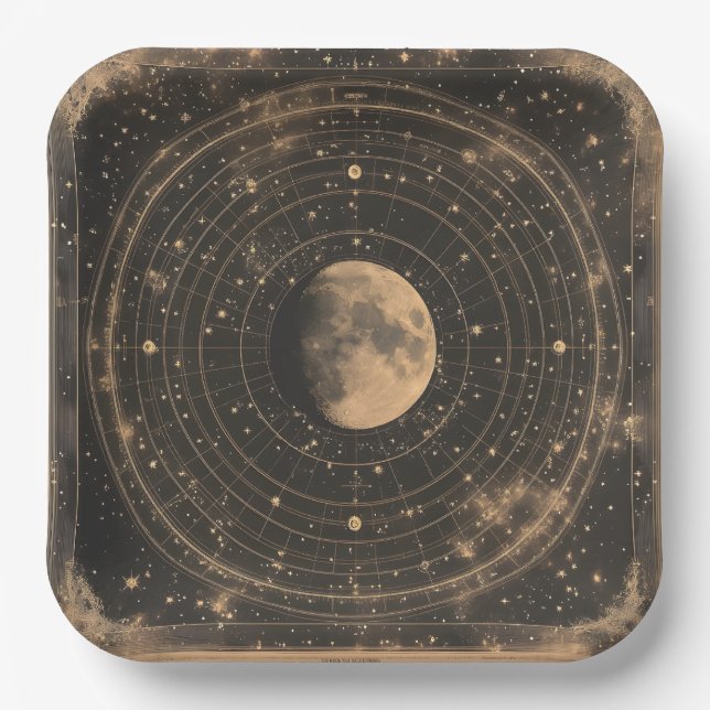 Vintage Lunar Celestial Map Design Paper Plate (Front)