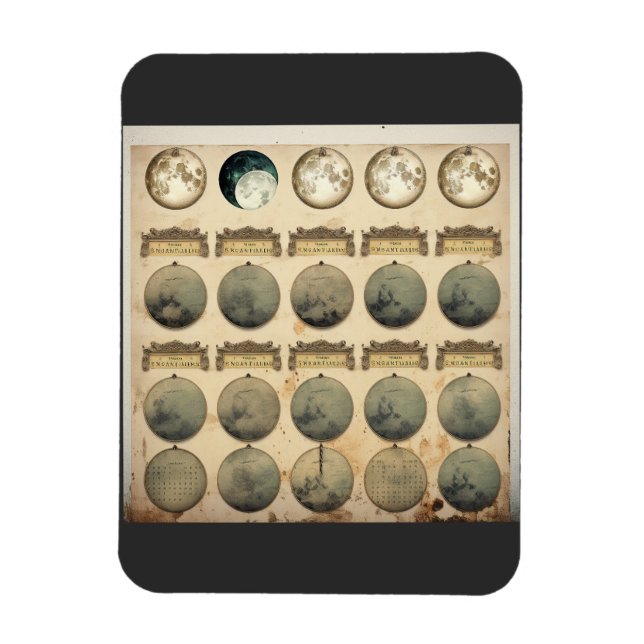 Vintage Lunar Cycle Chart - Celestial Moon Phases  Magnet (Vertical)