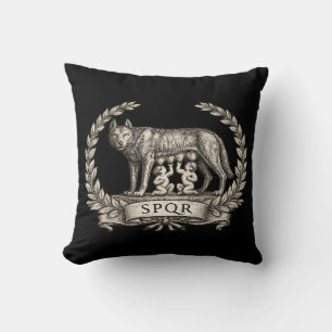 Vintage Lupa Capitolina Romulus Remus SPQR Emblem Cushion