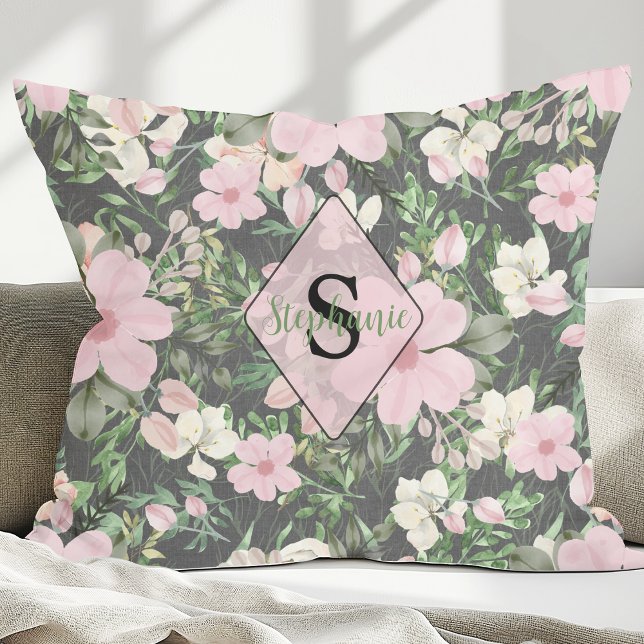 Vintage Lush Pink Botanical Monogram Cushion (Creator Uploaded)