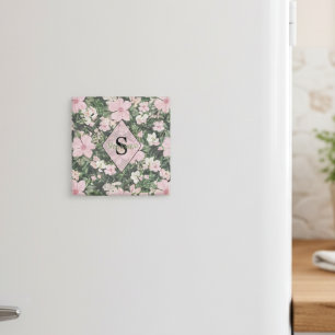 Vintage Lush Pink Botanical Monogram Magnet