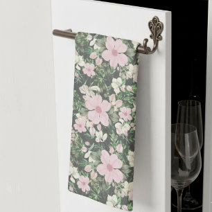 Vintage Lush Pink Botanical Pattern Tea Towel