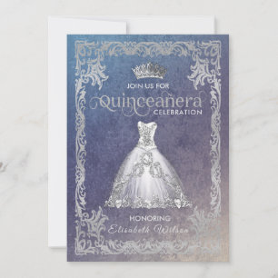 Vintage luxury sparkling dress tiara Quinceañera   Invitation