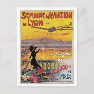 Vintage Lyon Aviation Week Travel Ad Postcard