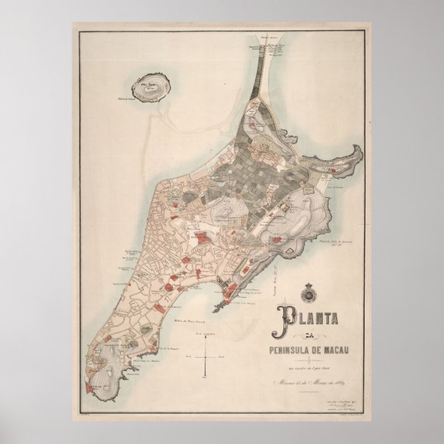 Vintage Macau China Map (1889) Poster (Front)