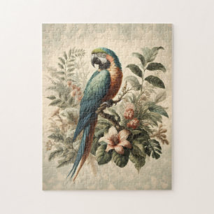 Vintage Macaw Botanical Painting Jigsaw Puzzle