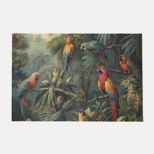 Vintage Macaw & Tropical Botanical Jungle Doormat