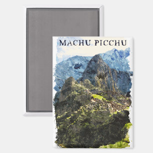 Vintage Machu Picchu Peru Watercolor Paint Magnet