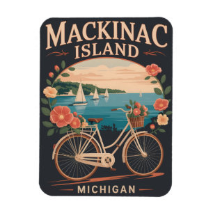 Vintage Mackinac Island Michigan with bike Flowers Magnet