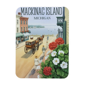 Vintage Mackinac Island Michigan with Flowers gift Magnet