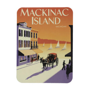Vintage Mackinac Island Michigan with Flowers gift Magnet