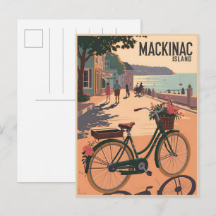 Vintage Mackinac Island Michigan with Flowers gift Postcard
