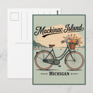 Vintage Mackinac Island Michigan with Flowers gift Postcard