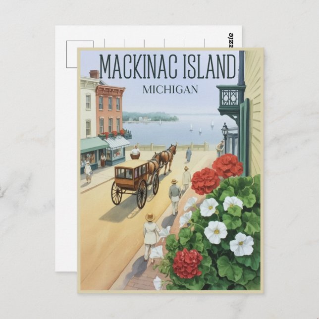 Vintage Mackinac Island Michigan with Flowers gift Postcard (Front/Back)