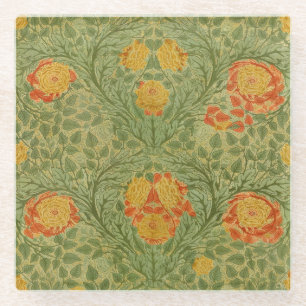 Vintage Mackmurdo Rose and Leaf Floral Art Glass Coaster