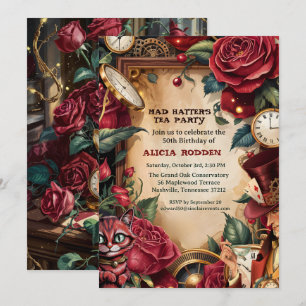 Vintage Mad Hatter Tea Party Birthday  Invitation
