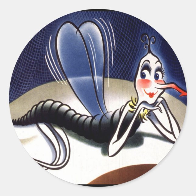 Vintage Madam Malaria Mosquito Classic Round Sticker (Front)