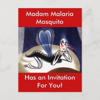 Vintage Madam Malaria Mosquito Invitation Postcard