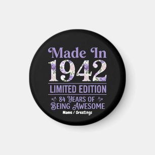 Vintage Made in 1942 Floral 84th Birthday Awesome Magnet