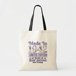Vintage Made in 1942 Floral 84th Birthday Awesome Tote Bag