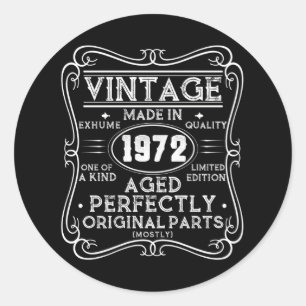 Vintage Made In 1972 Retro Classic Round Sticker