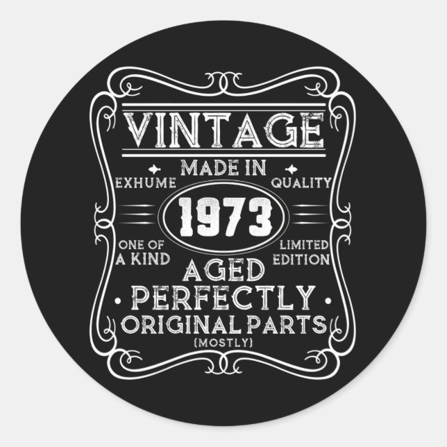 Vintage Made In 1973 Retro Classic Round Sticker (Front)