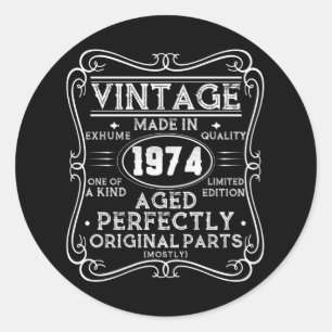 Vintage Made In 1974 Retro Classic Round Sticker