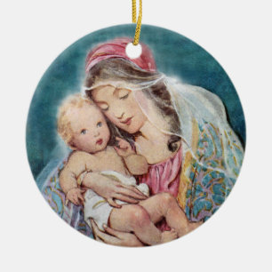 Vintage Madonna and Child - Mary and Baby Jesus Ceramic Tree Decoration