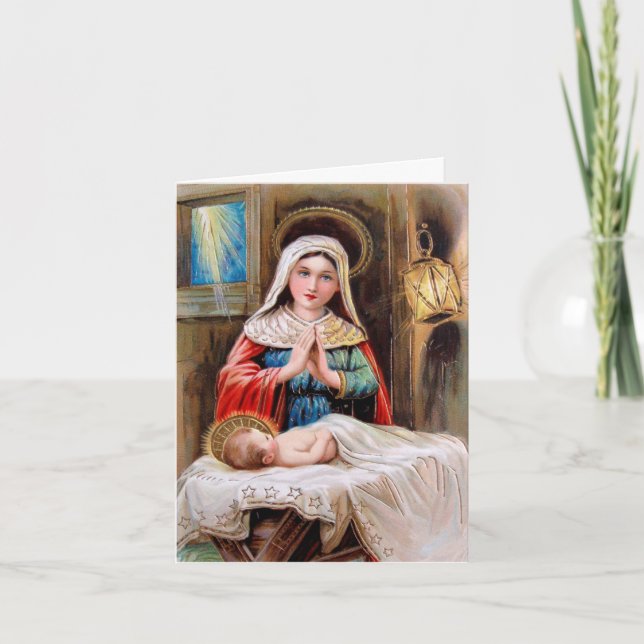 Vintage Madonna And Child Religious Christmas  Holiday Card (Front)