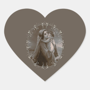 Vintage Madonna and Child with Silver Frame Heart Sticker