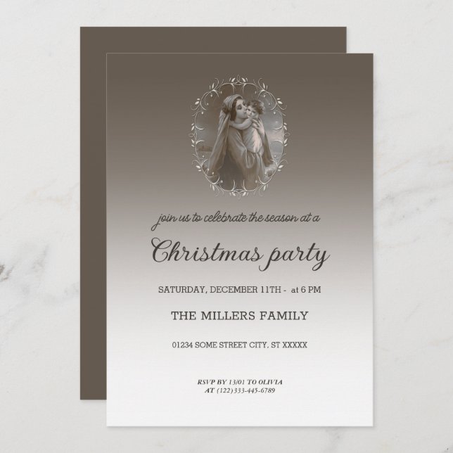 Vintage Madonna and Child with Silver Frame Invitation (Front/Back)