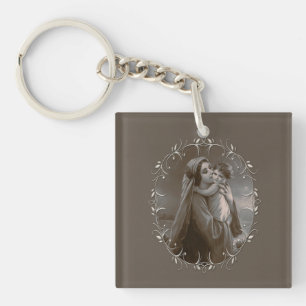 Vintage Madonna and Child with Silver Frame Key Ring