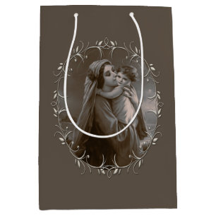 Vintage Madonna and Child with Silver Frame Medium Gift Bag