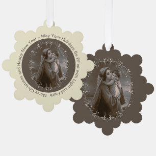 Vintage Madonna and Child with Silver Frame Tree Decoration Card