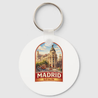 Vintage Madrid Spain Travel Poster Style Design Key Ring