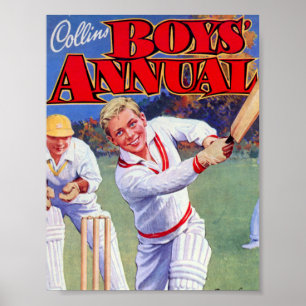 Vintage Magazine Boys Playing Cricket Poster