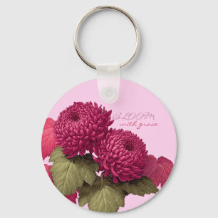 Vintage Magenta Chrysanthemum Botanical Key Ring