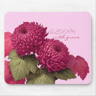 Vintage Magenta Chrysanthemum Botanical Mouse Pad