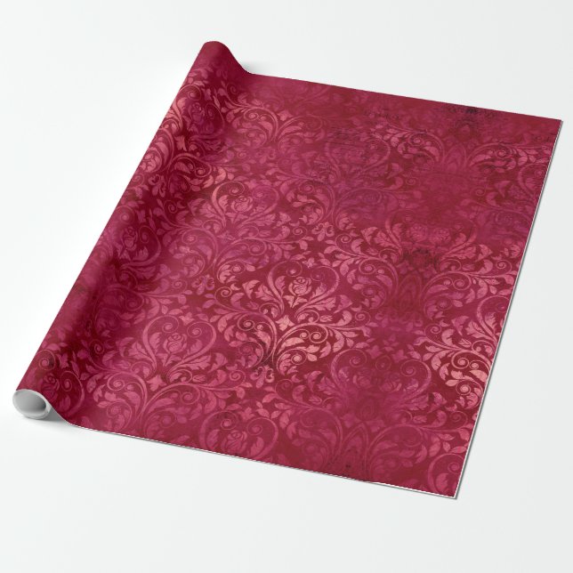 VIntage Magenta Gold Damask Grunge texture  Wrapping Paper (Unrolled)