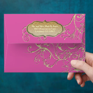 Vintage Magenta Pink Gold Swirl Wedding Envelopes