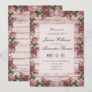 Vintage Magenta Rose Bloom Engagement Invitation
