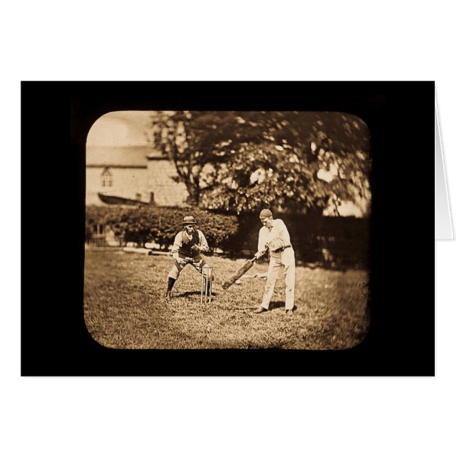 Vintage Magic Lantern Slide Cricket Players Sepia (Front Horizontal)