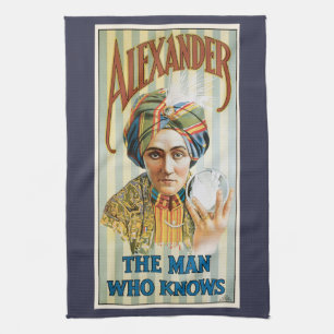 Vintage Magic Poster, Alexander, the Man Who Knows Tea Towel
