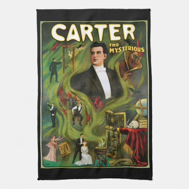 Vintage Magic Poster, Carter the Mysterious Tea Towel (Vertical)